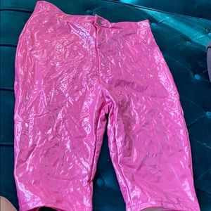 Pink Faux Leather Biker Shorts